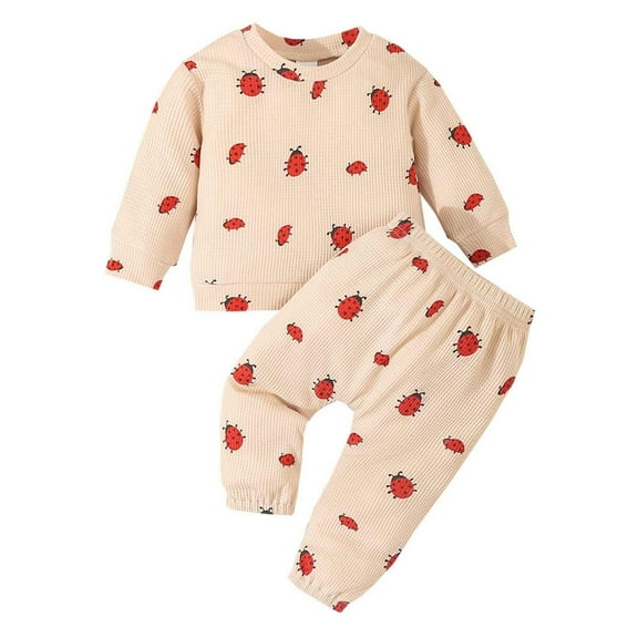 Mercatoo Toddler Girls Fall Winter Clothes Printed Ribbing Long Sleeve Shirt Tops Long Pants 2Pcs Set Kids Girls Outfits