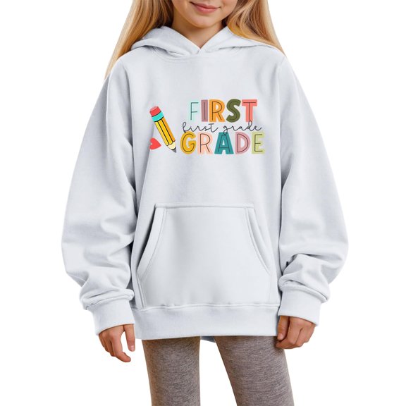 Mercatoo Toddler Girls First Grade Ho𝐨die Cute 𝐏reppy Oversized Pullover Sweatshirts Kids Long Sleeve Fall Casual Hooded Tops