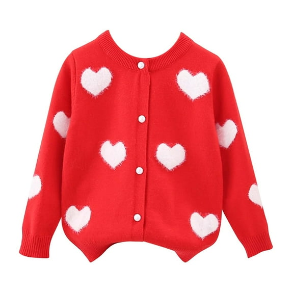 Mercatoo Toddler Girls Heart Graphic Knit Sweater Cardigan Kids Crewneck Cotton Long Sleeve Button Down Love Coat Outerwear