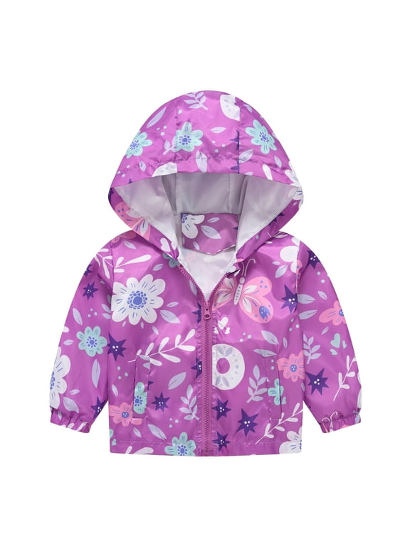Toddler Girls Lightweight Jacket Print Zip Windbreaker Coats Hooded Trendy Casual Fall Winter Outerwear