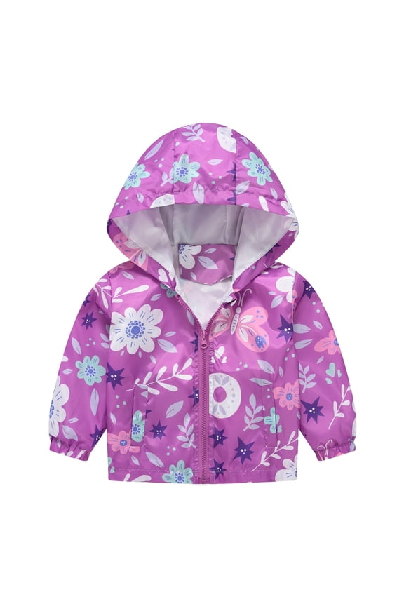 Toddler Girls Lightweight Jacket Print Zip Windbreaker Coats Hooded Trendy Casual Fall Winter Outerwear