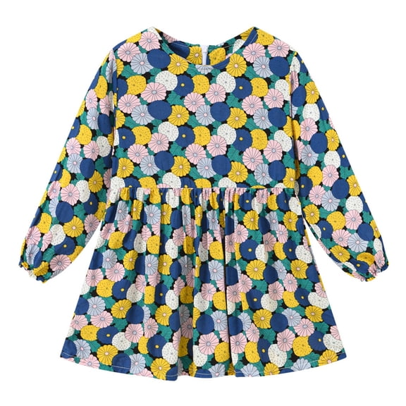 Mercatoo Toddler Girls Long Sleeve Dress Floral Smocked Midi Dress Formal P𝐚rty Princess Spring Dresses for Girls Easter Outfit