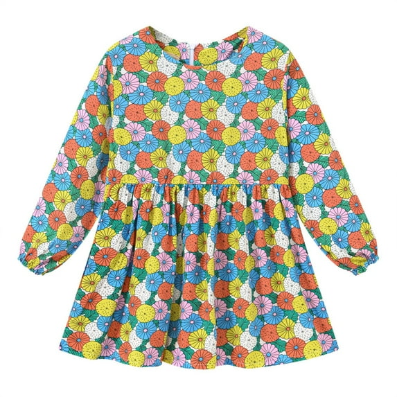 Mercatoo Toddler Girls Long Sleeve Dress Floral Smocked Midi Dress Formal Pšrty Princess Spring Dresses for Girls Easter Outfit