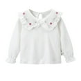 thumbnail image 1 of Mercatoo Toddler Girls Ruffled Collar Shirt Long Puff Sleeve Cute Crewneck Lace Shirts Fall 1eter Pan Collar Embroidery Tops, 1 of 7