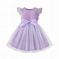 thumbnail image 1 of Mercatoo Toddler Girls Solid Casual Dress Ruffle Tulle Fly Sleeve Tutu Dress Baby Girls Star Sequin Bow Belt Bridesmaid Dress, 1 of 7