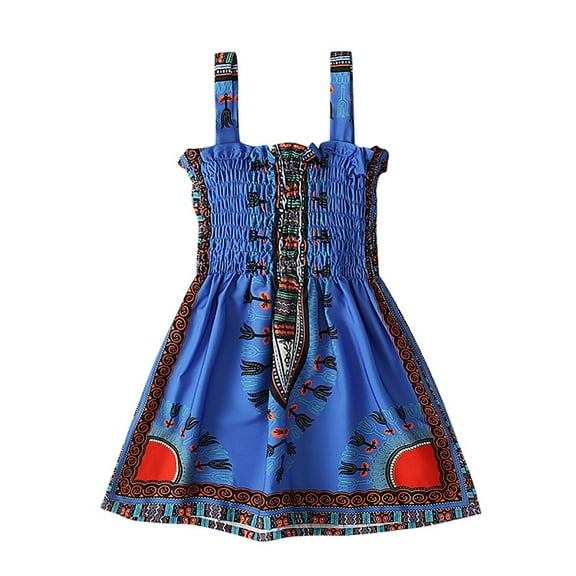Mercatoo Toddler Girls' Summer African S𝐭yle Dashiki Ankara Outfit Sleeveless 𝐒mocked Dress B𝐨h𝐨 Baby Girl Clothes