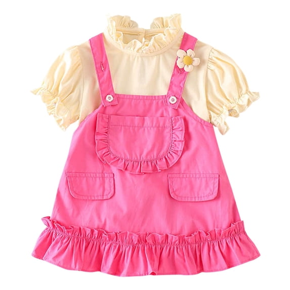 Mercatoo Toddler Girls Summer Casual Puff Sleeved Strappy Ruffle Dress (with Pocket)Birthday Prom Party Princess Dress