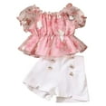 thumbnail image 1 of Mercatoo Toddler Girls Summer Outfit Puff Sleeve Floral Ruffle Tulle Tops and Shorts Clothes Set Kids Party Clothing, 1 of 9