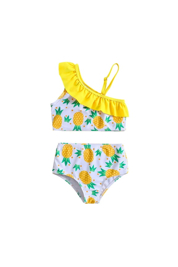 Toddler Girls Summer Swimwear Pineapple Printed Ruffles 2Pcs Bikini Bathing Suits Baby Girls Beach Sports Swimsuit
