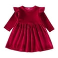 thumbnail image 1 of Mercatoo Toddler Girls Velvet Maxi Dress Knee Length Long Sleeve Solid Ruffle Dress for Christmas Par𝘁y Wedding Holiday, 1 of 3