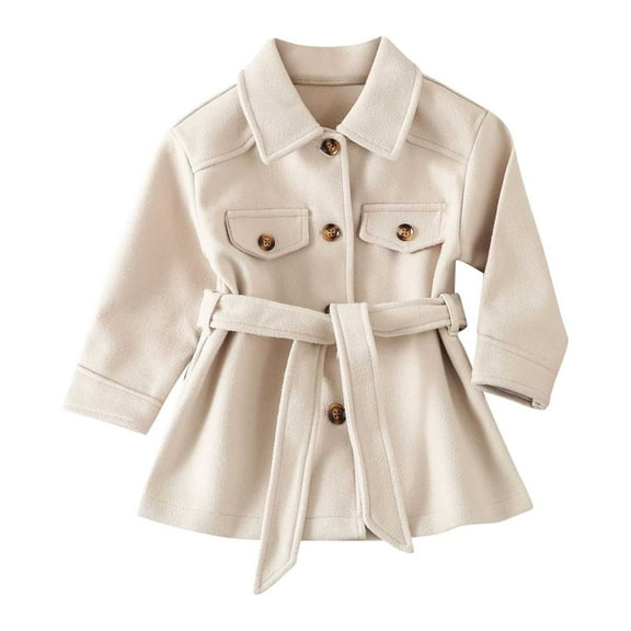 Mercatoo Toddler Girls Winter Warm Thickened Classic Jacket Button Solid Color For Kids Clothes Beige Girls Coats