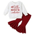 thumbnail image 1 of Mercatoo Toddler Girls 𝐕alentine's Day Long Sleeve Letter T Shirt Pullover Tops Bell Bottoms Pants Kids Outfits 5 Am Somewhere Baby, 1 of 7