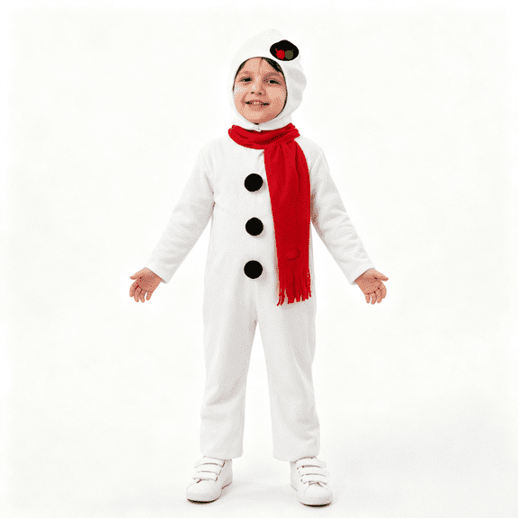 Mercatoo Toddler Halloween Snowman Costume, Soft Fleece Hooded Jumpsuit with Scarf, Kids Christmas Jumpsuit Party Dress Up Outfit