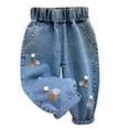 thumbnail image 1 of Mercatoo Toddler Heart Embroidery Jeans Straight Baggy Harem Washed Denim Pants Kids Baby Elastic Waist Pull on Jeans Trousers, 1 of 8