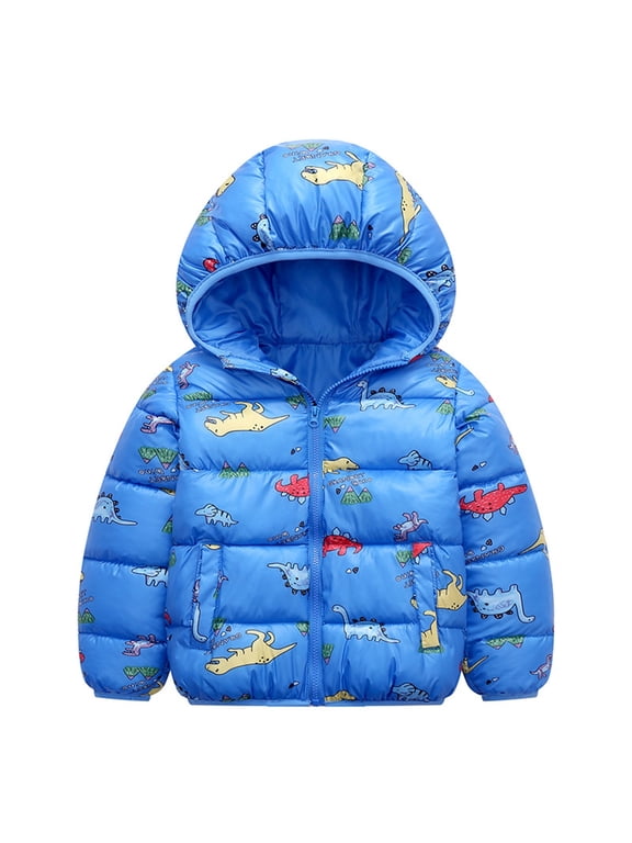 Toddler Kids Baby Boys Girls Winter Warm Jacket Outerwear Dinosaur 𝐂artoon Coats Hooded Padded Outwear Winter Boys Coat