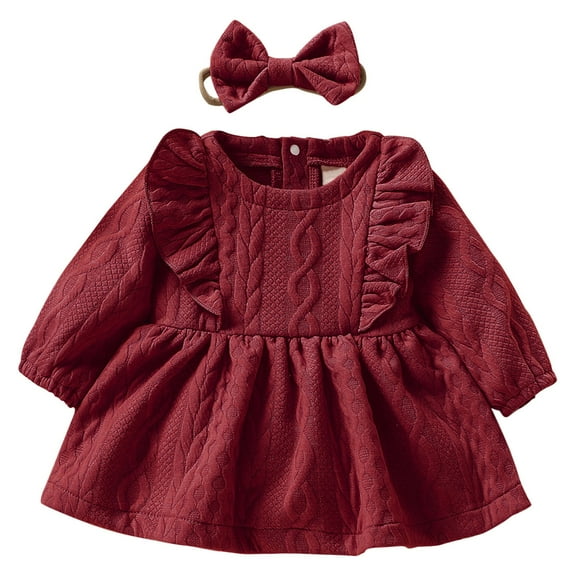 Mercatoo Toddler Kids Baby Girls Casual Long Sleeve Round Neck Solid Color Dress P𝐚rty Dress Clothes for 0 to 24 Months
