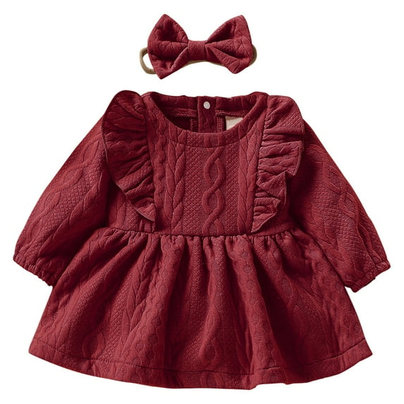 Mercatoo Toddler Kids Baby Girls Casual Long Sleeve Round Neck Solid Color Dress Pšrty Dress Clothes for 0 to 24 Months