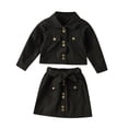 thumbnail image 1 of Mercatoo Toddler Kids Baby Girls Long Sleeve Jacket Coat T Shirt Tops Bow Button Skirts 2PCS Outfits Baby Girl Birthday Dress, 1 of 4