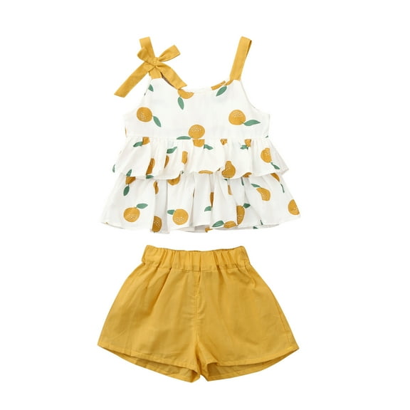 Mercatoo Toddler Kids Baby Girls Sleeveless Ruffled Floral Bowtie Tops Shorts Outfits Set Girl Baby Clothes