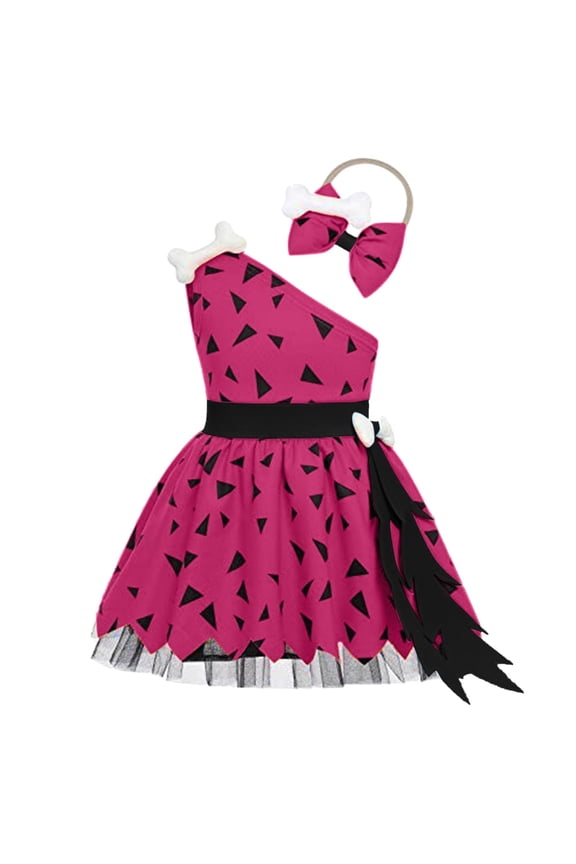 Toddler Kids Girls Halloween Pebbles 𝐂ostume Caveman Mesh Tulle Dress Princess Outfits for Girls Boys Dress Up