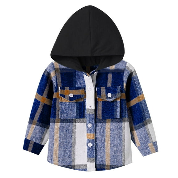 Mercatoo Toddler Kids Plaid Shacket Jacket Boys Girls Flannel Shirts Long Sleeve Button Down Hooded Jackets 4t Winter Coat Boys