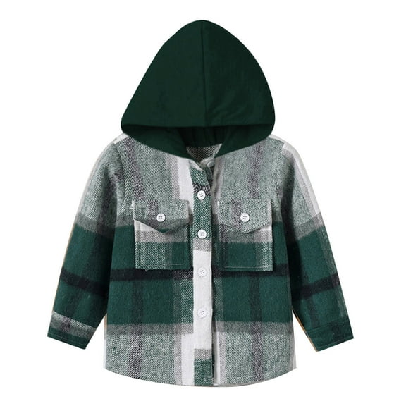 Mercatoo Toddler Kids Plaid Shacket Jacket Boys Girls Flannel Shirts Long Sleeve Button Down Hooded Jackets 4t Winter Coat Boys