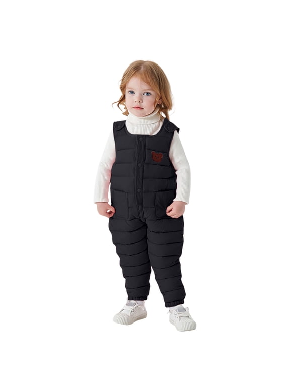 Toddler Kids Snow Bib Overalls Waterproof Thicken Windproof Water Ski PantsBaby Boys Girls Winter Warm Down Long Pants Thick Ski Romper