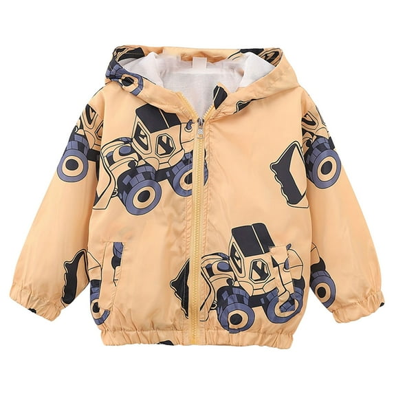 Mercatoo Toddler Kids Windbreaker 𝗛ooded Jacket 𝗖artoon Print Casual Outerwear Girls Boys Zip Up Windproof Coat with Pocket