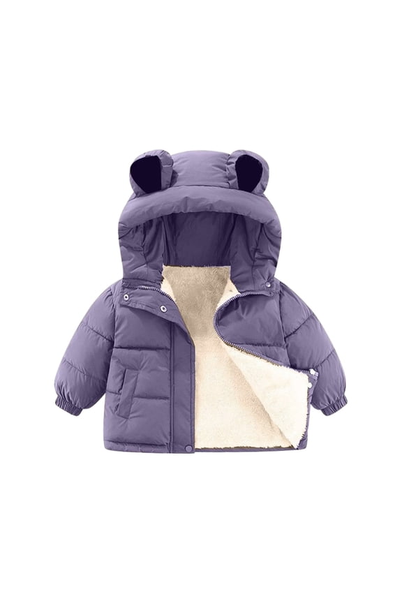 Toddler Kids Winter Cotton Padded Jacket Warm Thick Fleece Lined 𝐁ear Hooded Puffer Jacket Baby Girls Cute Korean Outerwear