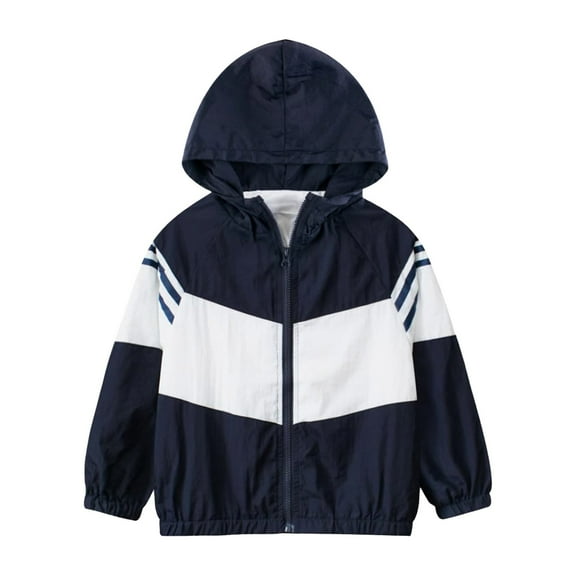 Mercatoo Toddler Kids 𝐂olor Block Hoodies Jacket Lightweight Water Proof Full Zip Up Casual Outwear Comfy Long Sleeve Coats