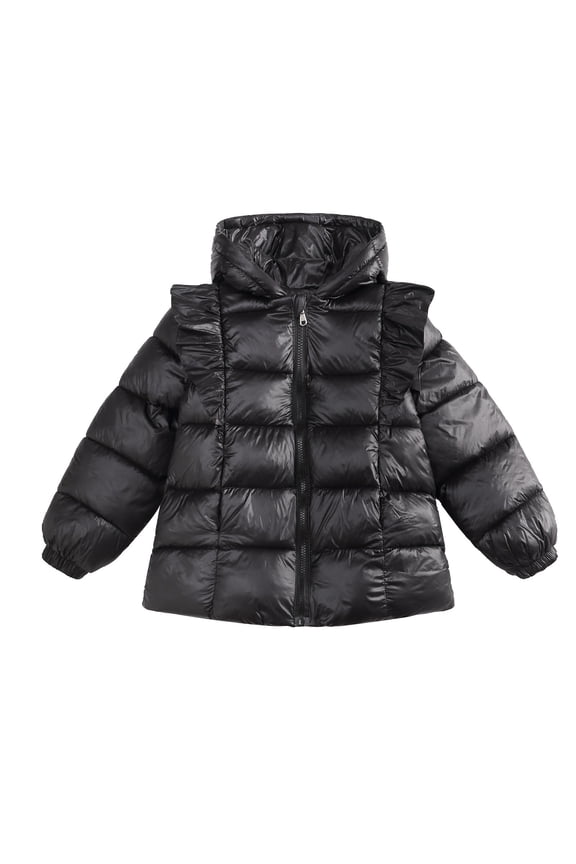 Toddler Winter Coat Boys Girls Kids Ruffle Light Puffer Jacket With Hood Baby Snow Coats Warm Padded Jacket Outwear