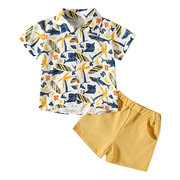 Mercatoo Toddler Bodysuits for Formal Toddler Boys Short Sleeve Animal Tree Cartoon Print Top Solid Color Shorts Set