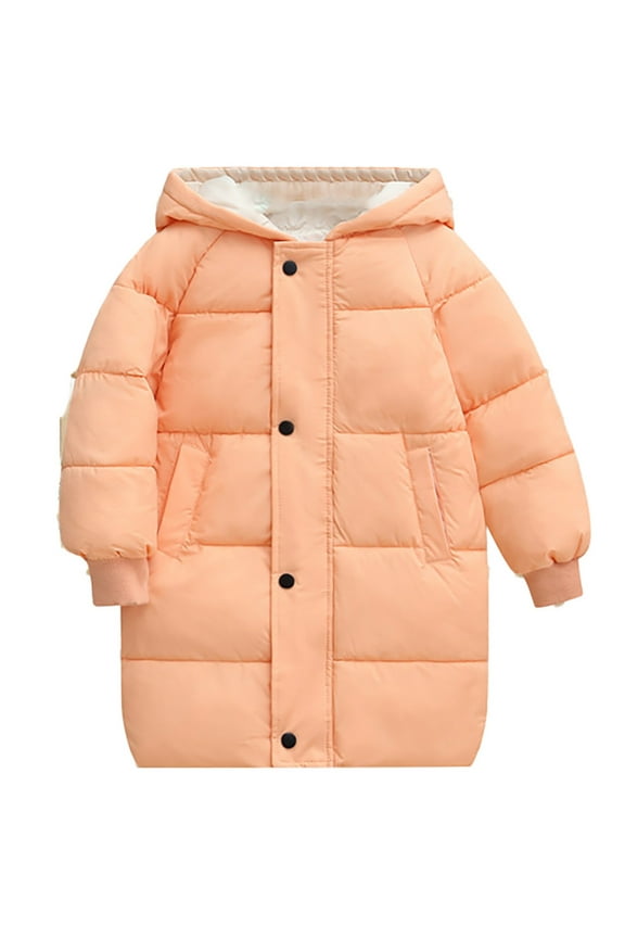Toddlers Baby Girls Lightweight Packable Hooded Puffer Jacket Winter Long Cotton Zip Up Down Padded Outwear