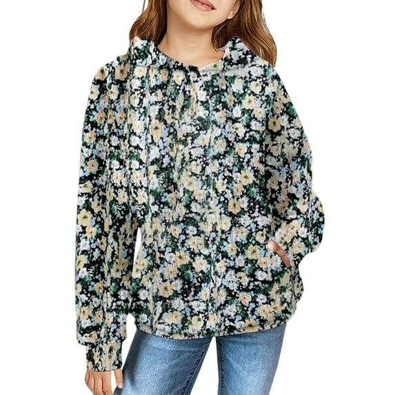Mercatoo Trendy Hoodies for Teen Girls Flowers Graphic 𝐇ooded Sweatshirts Gradient Long Sleeve Fall Winter Oversized Hoodie