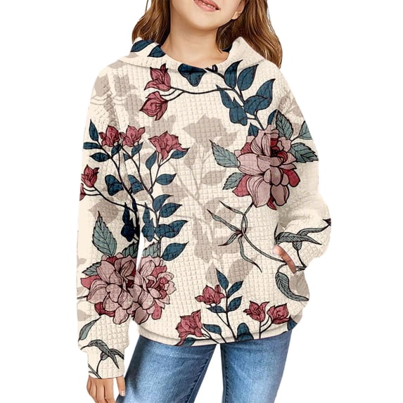 Mercatoo Trendy Hoodies for Teen Girls Flowers Graphic 𝐇ooded Sweatshirts Gradient Long Sleeve Fall Winter Oversized Hoodie