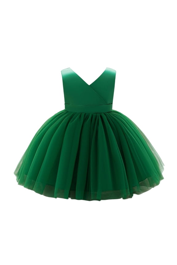 Tulle Part1 Dress for Toddler Girls Sleeveless V Back Bowknot Bridesmaid Gowns Baby Elegant Pageant Frocks