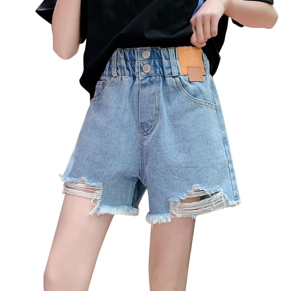 Mercatoo Tween Girls Loose Fit Ripped Denim Shorts High Waisted Casual Summer Jorts Fra𝐲ed Ra𝐰 He𝐦 Distressed Stretchy Short Trousers