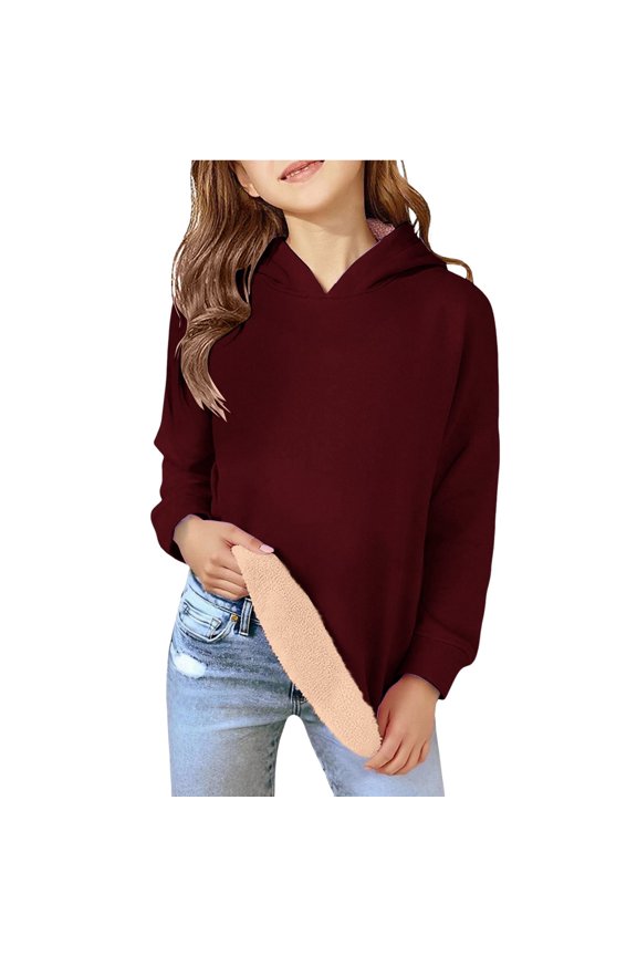 Unisex Boys Girls Winter Sherp𝐚 Lined 𝗛oodie Kid's Fleece Warm Pullover Hooded Sweatshirt Teens Fuzzy Thicken Clothes