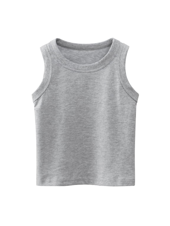 Unisex Kids 𝐂amis Toddler Baby Boys Girls Solid Tank Tops T-Shirts Cotton Undershirts Sleeveless Vest Basic Tees Tops