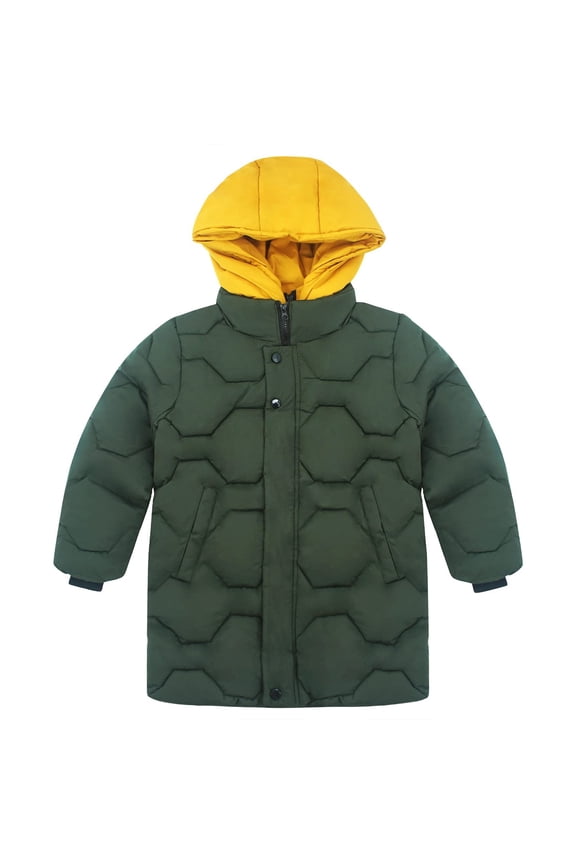 Windproof Warm Winter Coat for Boys Zip Up Button Quilted Padded Long Puffer Jacket Teen Cold Weather Proof Outerwear