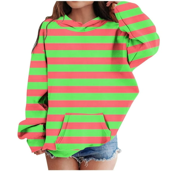 Mercatoo Winter Clothes for Girls Fall Winter Striped Long Sleeve Casual Hooded Sweatshirt Kids Girls Christmas Sweatshirt
