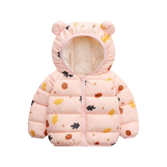 Mercatoo Winter Coat Toddler Baby Girl Boy Strawberry Print Bear Hood Puffer Jacket Light Zip Up Down Padded Jacket Coat
