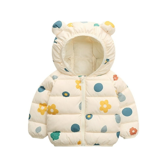Mercatoo Winter Coat Toddler Baby Girl Boy Strawberry Print Bear Hood Puffer Jacket Light Zip Up Down Padded Jacket Coat