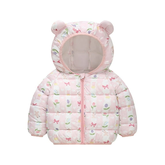 Mercatoo Winter Coat Toddler Baby Girl Boy Strawberry Print Bear Hood Puffer Jacket Light Zip Up Down Padded Jacket Coat