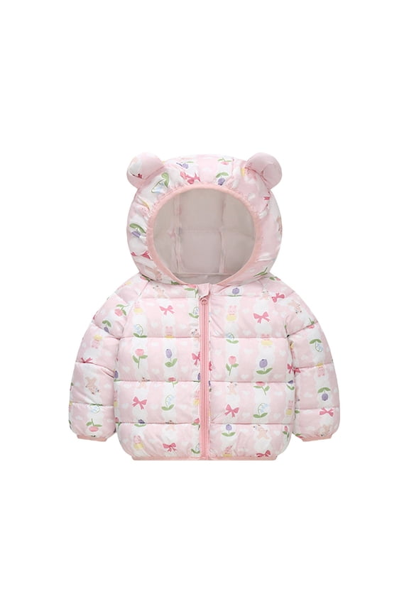 Winter Coat Toddler Baby Girl Boy Strawberry Print Bear Hood Puffer Jacket Light Zip Up Down Padded Jacket Coat