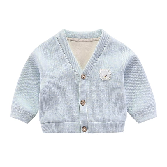 Mercatoo Winter Knitted Sweater Shirt for Baby Boys Girls Padded Cardigan Jacket V Neck Button Bear Pattern Daily Wear