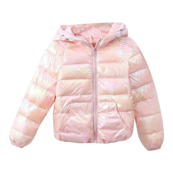 Mercatoo Winter Shiny Hooded Puffer Jacket for Kids Toddler Girls Long Sleeve Zip Up Down Outwear Lightweight Warm 5t Winter Cost