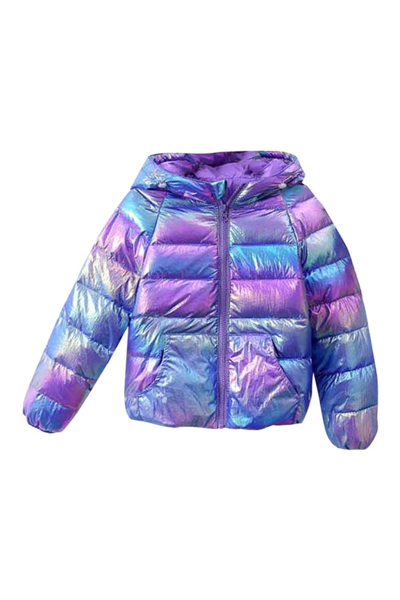 Winter Shiny Hooded Puffer Jacket for Kids Toddler Girls Long Sleeve Zip Up Down Outwear Lightweight Warm 5t Winter Cost