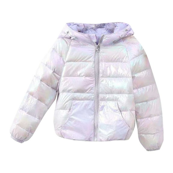 Mercatoo Winter Shiny Hooded Puffer Jacket for Kids Toddler Girls Long Sleeve Zip Up Down Outwear Lightweight Warm 5t Winter Cost
