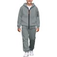thumbnail image 1 of Mercatoo Youth Boys Cargo Sweatsuits Kids 2 Piece Zip up Hoodies Jogging Sweatpants Set Cotton Soft Fall Running 𝐓racksuits, 1 of 6